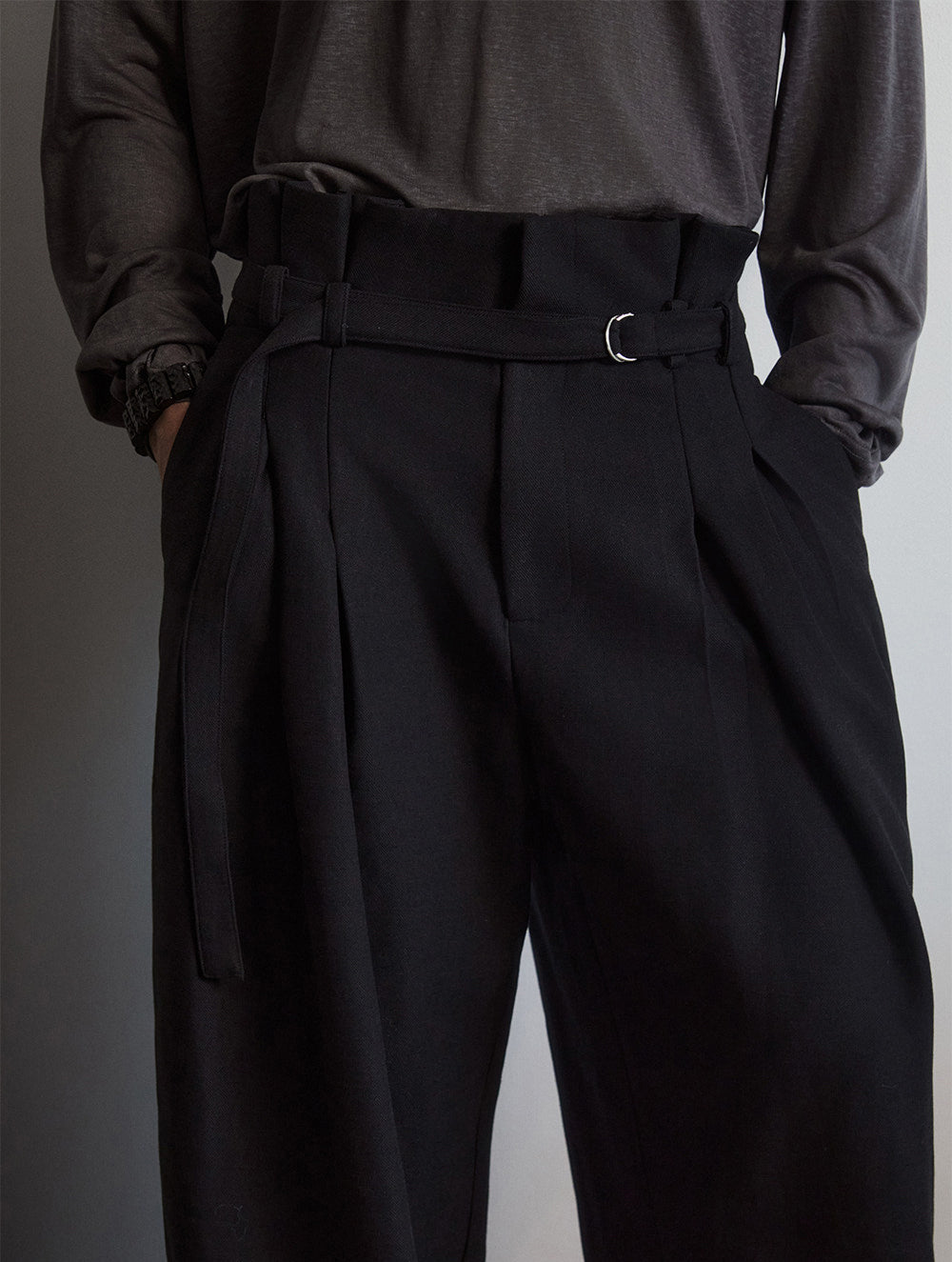 Unisex Two-Tone Pleated Casual Pants