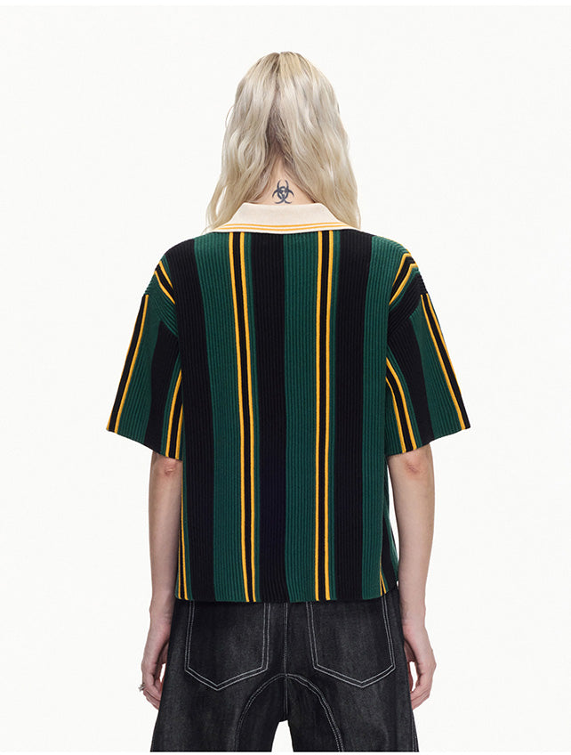 Color-Block Chunky-Knit Polo Shirt