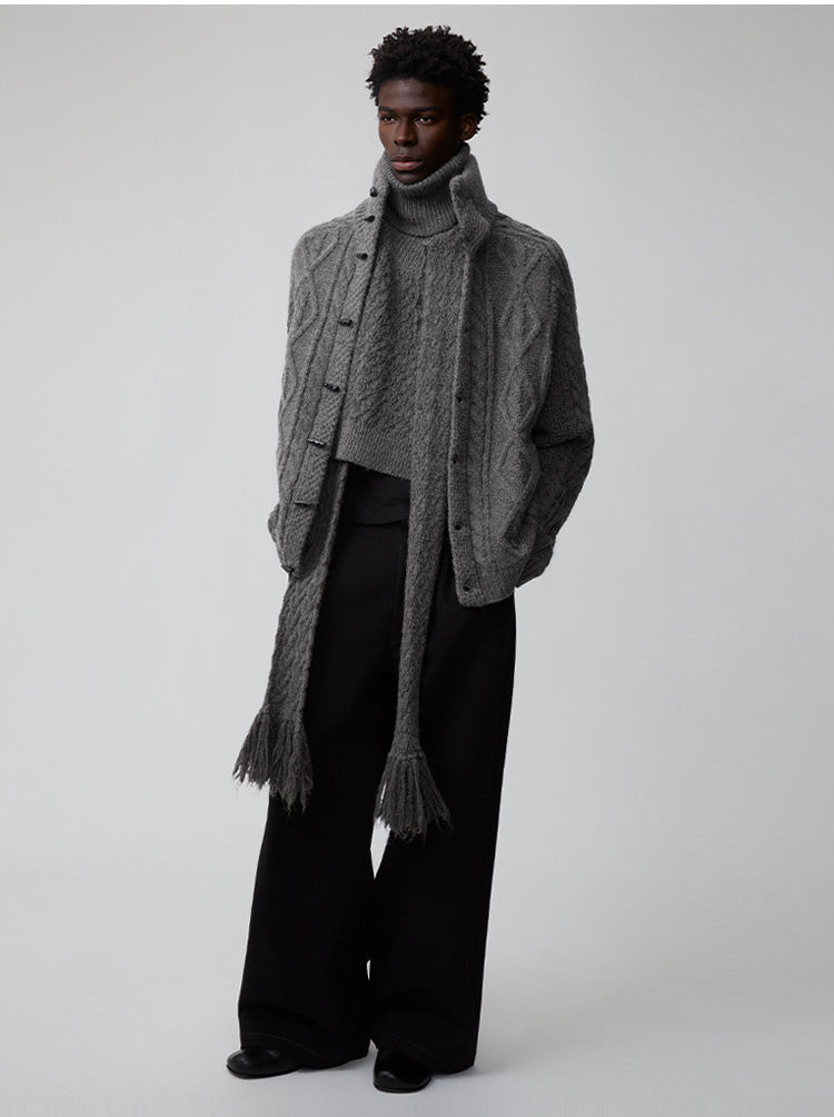 Wool-Blend Cable-Knit Cardigan