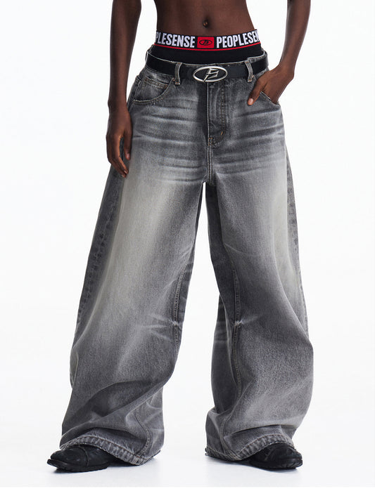 Vintage Wash Wide Leg Jeans