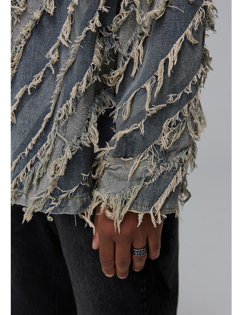 Low-Edge Color Block Denim Shirt