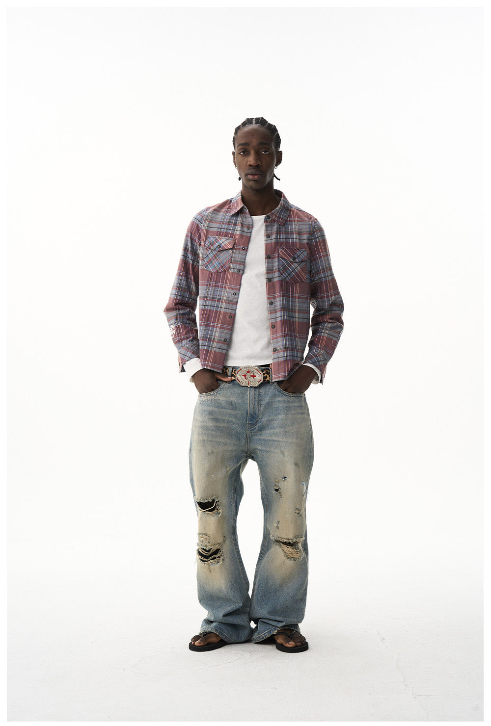 Short Check Embroidered Shirt