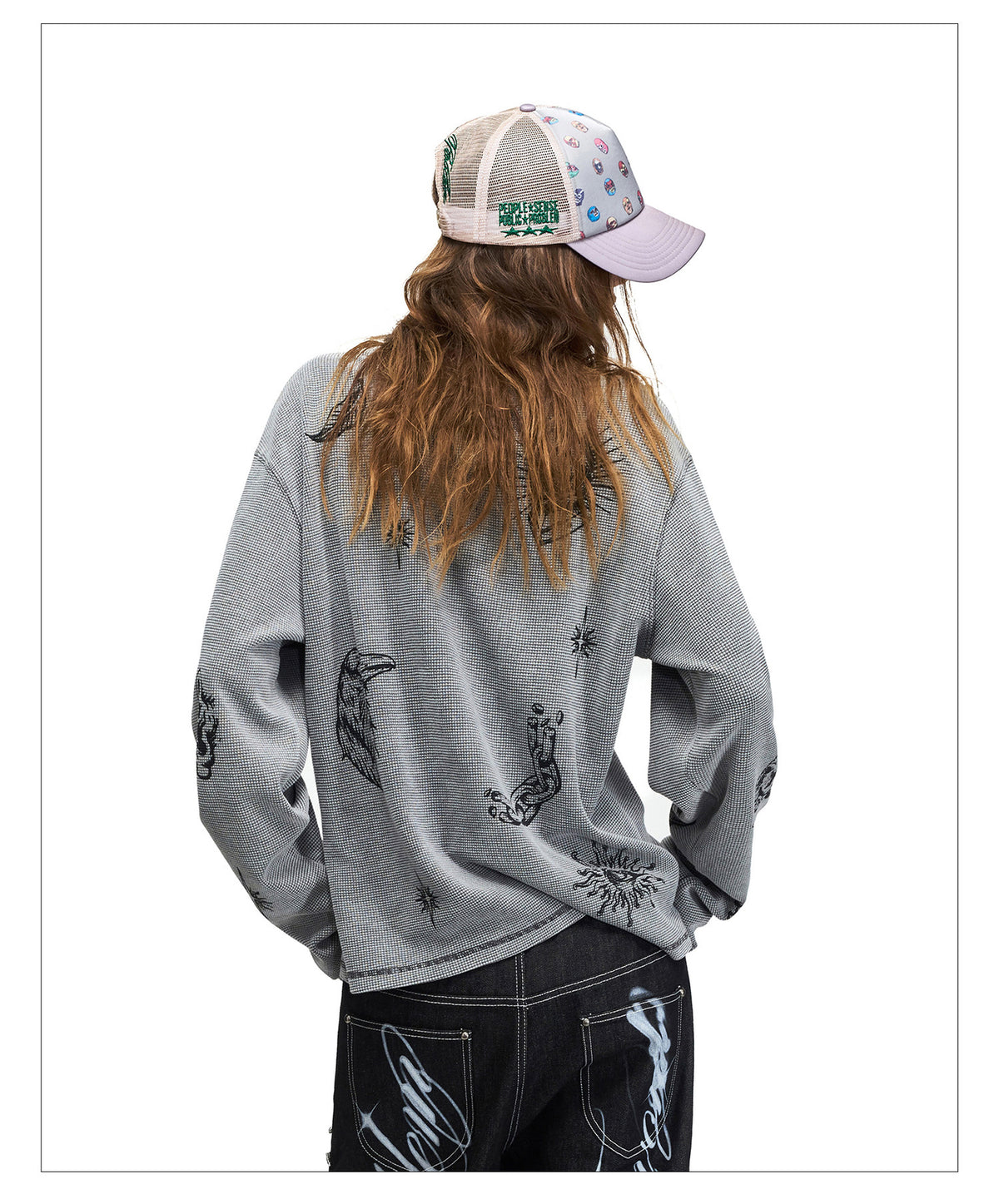 Distressed Skull-Print Waffle T-Shirt