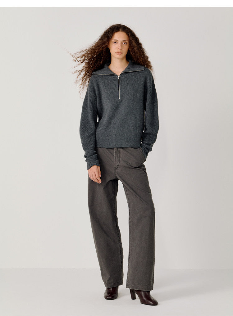 Half-Zip Stand Collar Sweater