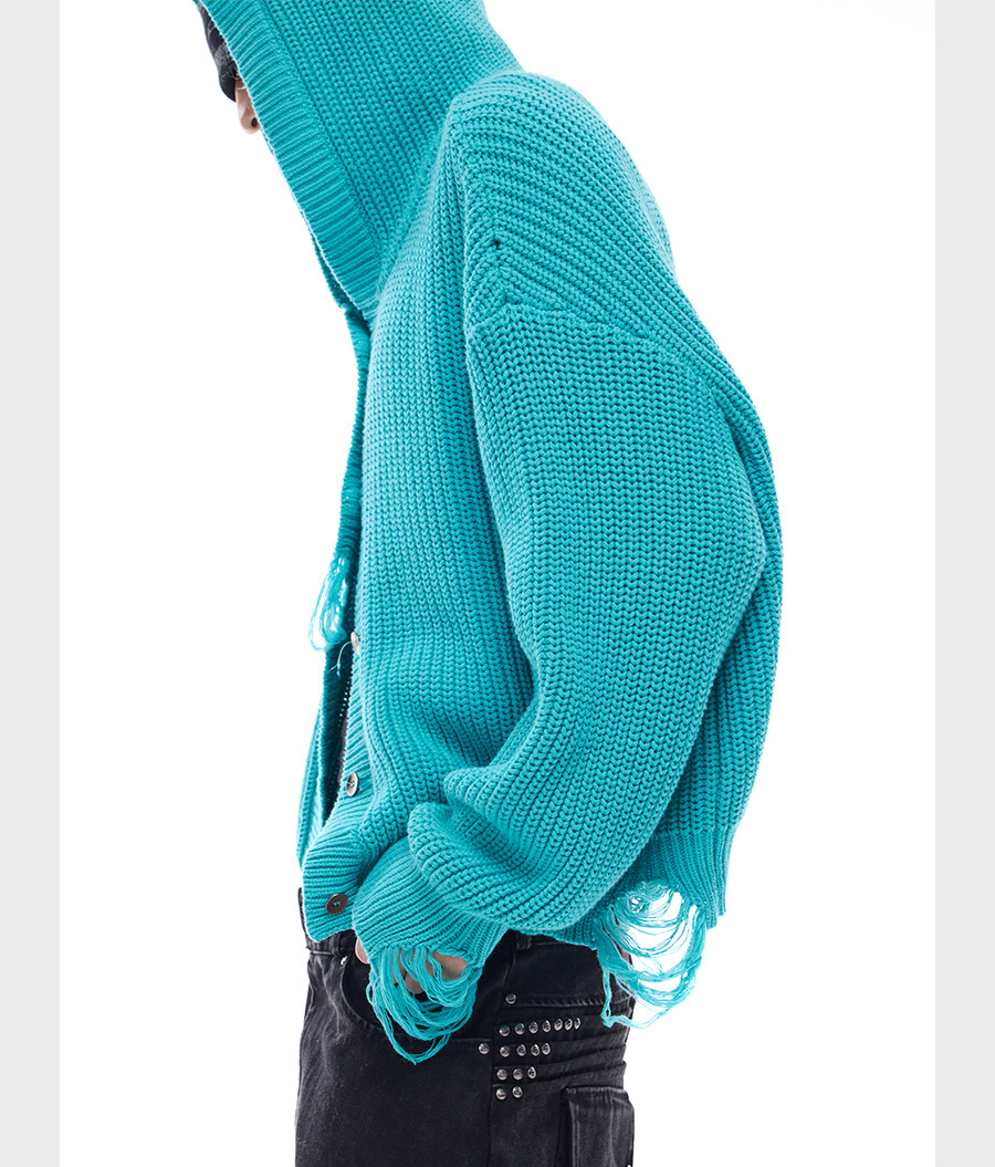 Distressed Hooded Cardigan