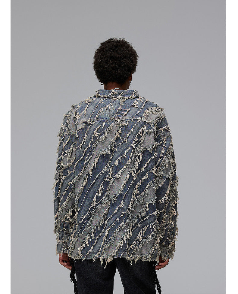 Low-Edge Color Block Denim Shirt