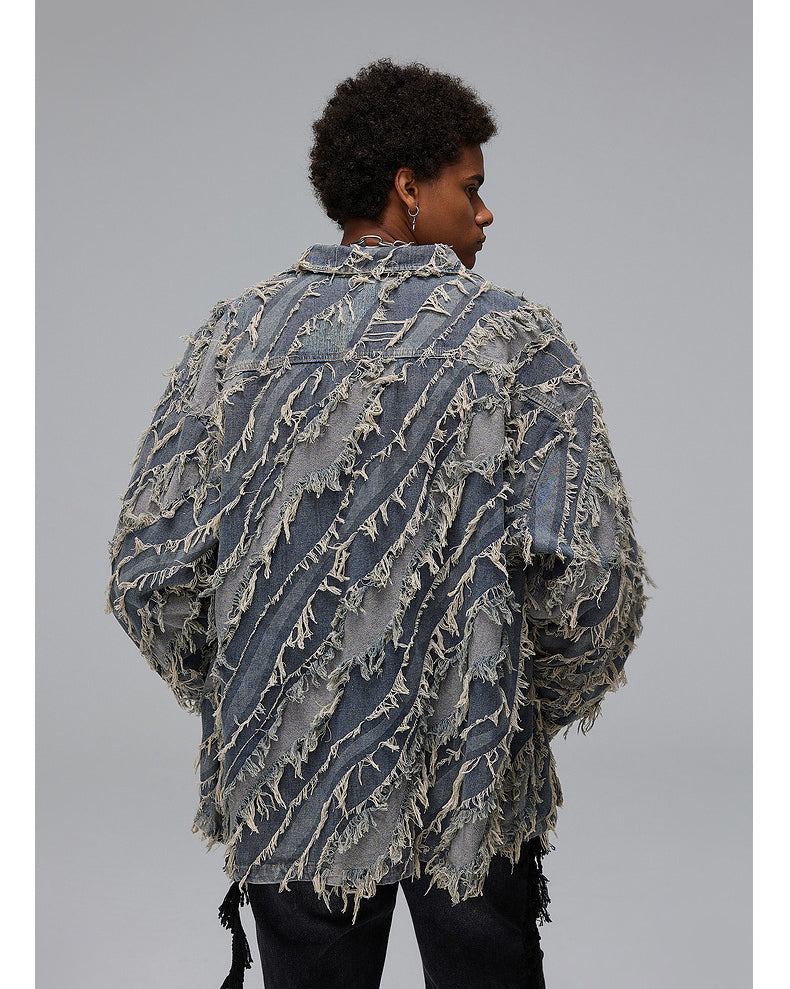 Low-Edge Color Block Denim Shirt